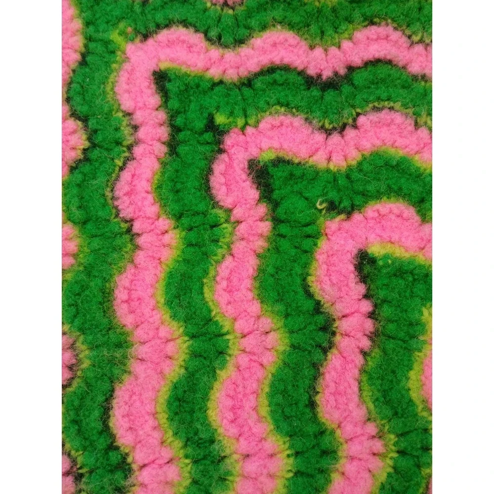 Vintage Retro Style Handmade Crochet Afghan Pink & Green Scalloped Chevron Throw